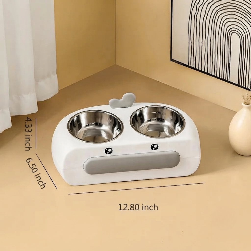 Duck Design Pet Double Feeding Bowl Food And Water Tray