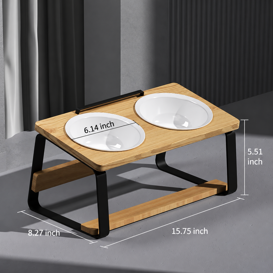 Ceramic Double Pet Bowl With Raised Feeding Stand Design