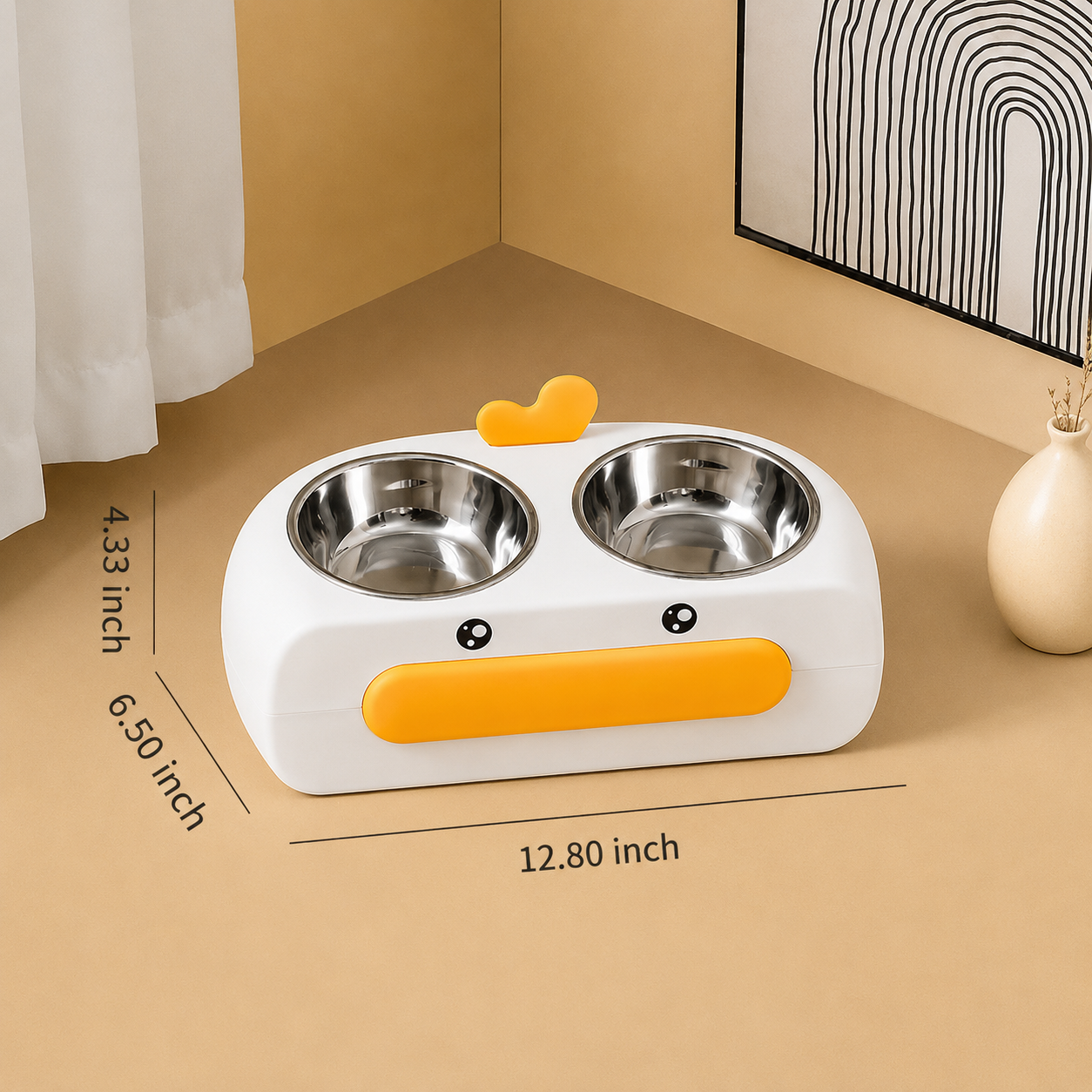 Duck Design Pet Double Feeding Bowl Food And Water Tray