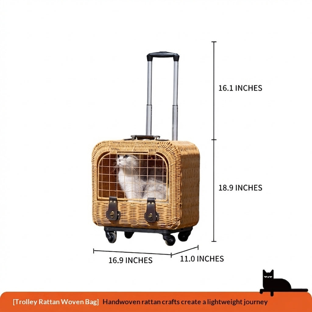 Portable Woven Rattan Pet Carrier With Ventilation Handle Design