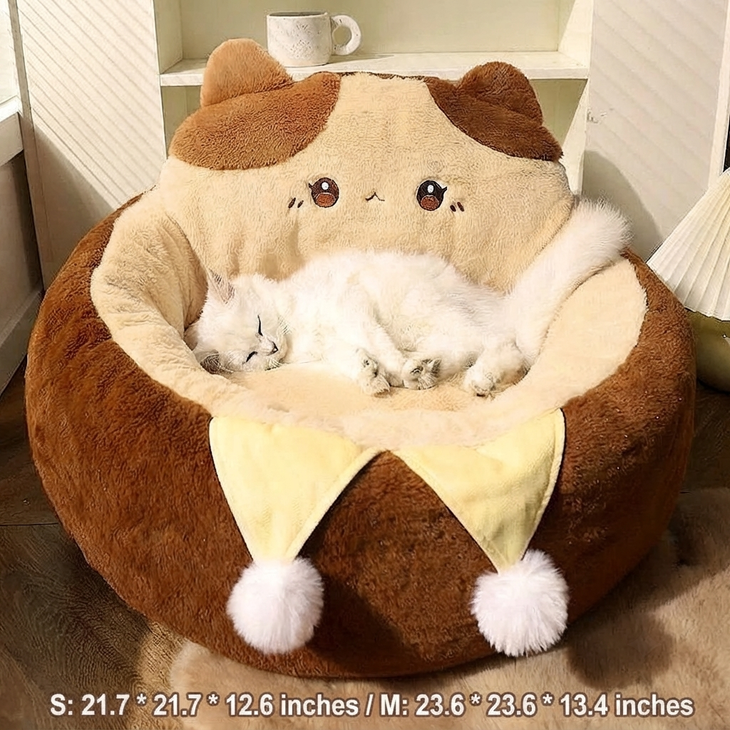 Round Soft Pet Bed Winter Warm Deep Sleep Cushion