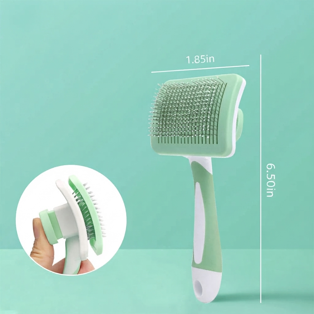 Self-Cleaning Pet Slicker Brush With One-Click Hair Removal