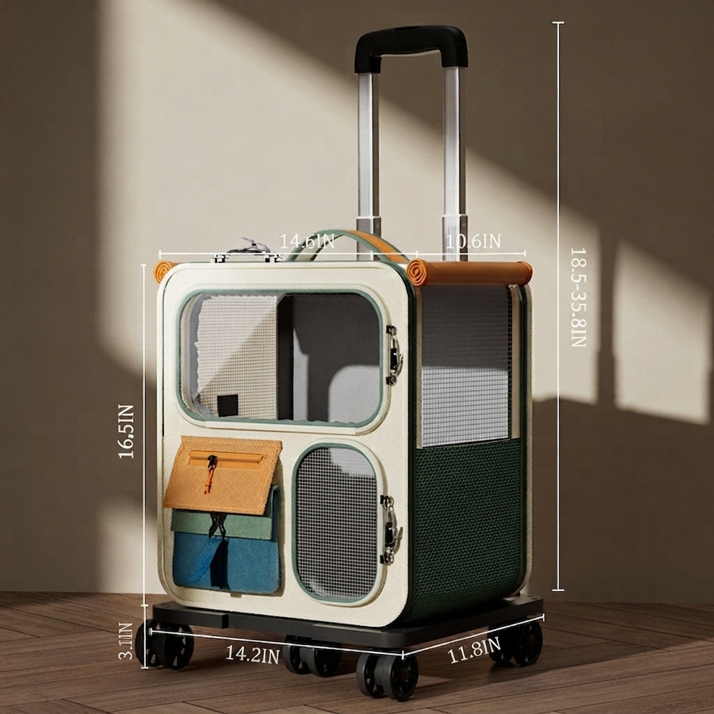 Large-Capacity Luggage-Style Pet Carrier With Multifunctional Backpack Design