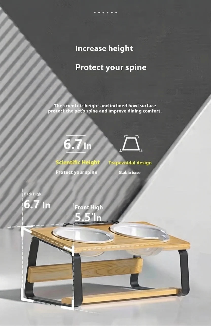 Ceramic Double Pet Bowl With Raised Feeding Stand Design