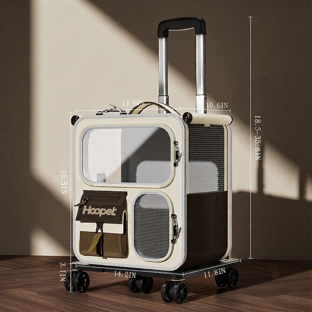 Large-Capacity Luggage-Style Pet Carrier With Multifunctional Backpack Design