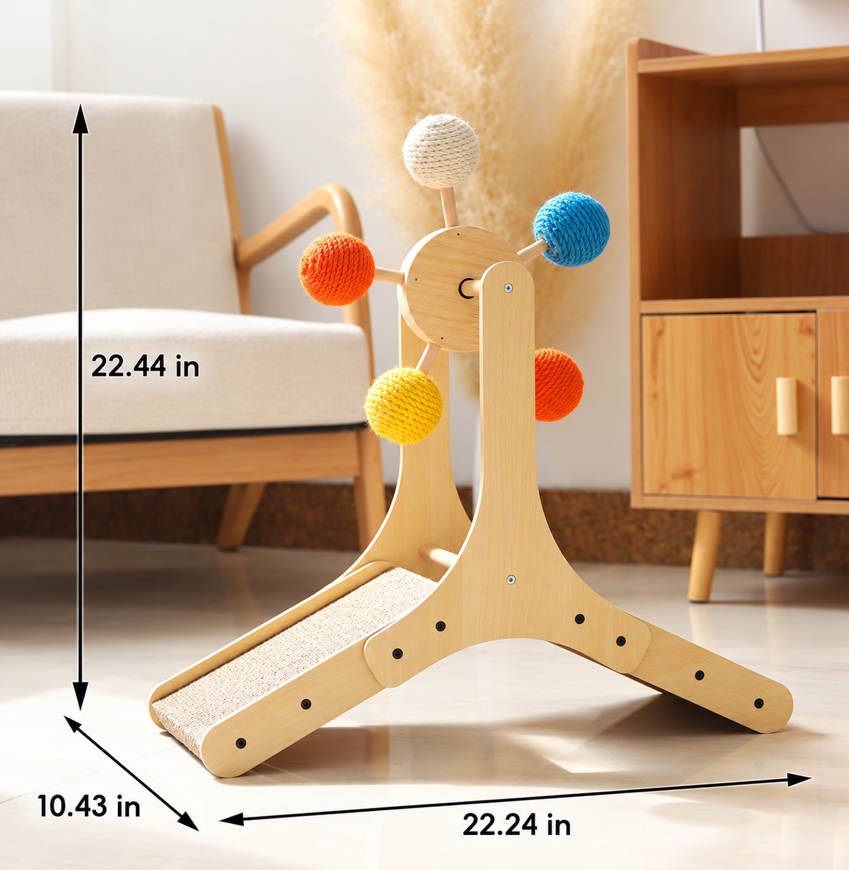 Solid Wood Rotary Pet Scratching Board With Sisal Rope