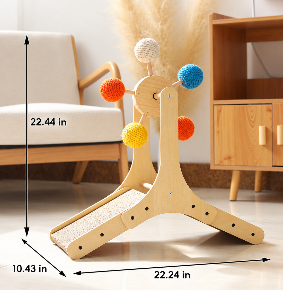 Solid Wood Rotary Pet Scratching Board With Sisal Rope