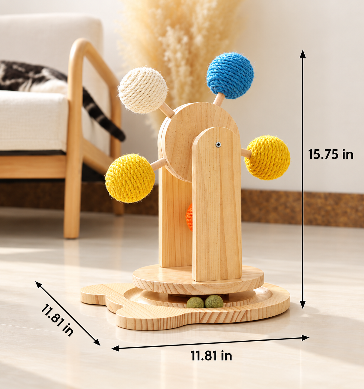 Solid Wood Rotary Pet Scratching Board With Sisal Rope