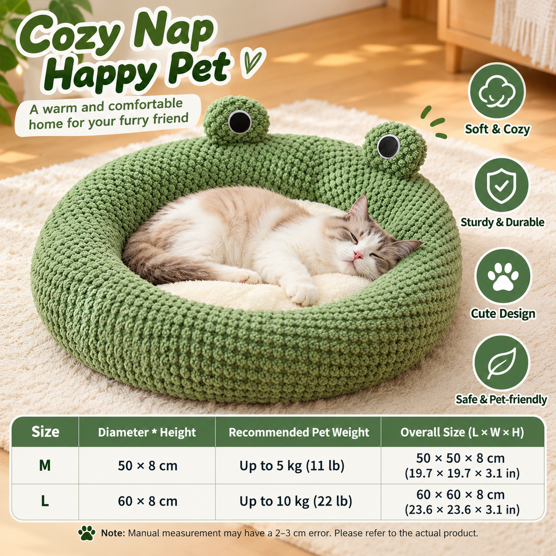 Warm Plush Pet Nest With Cozy Frog Series Design