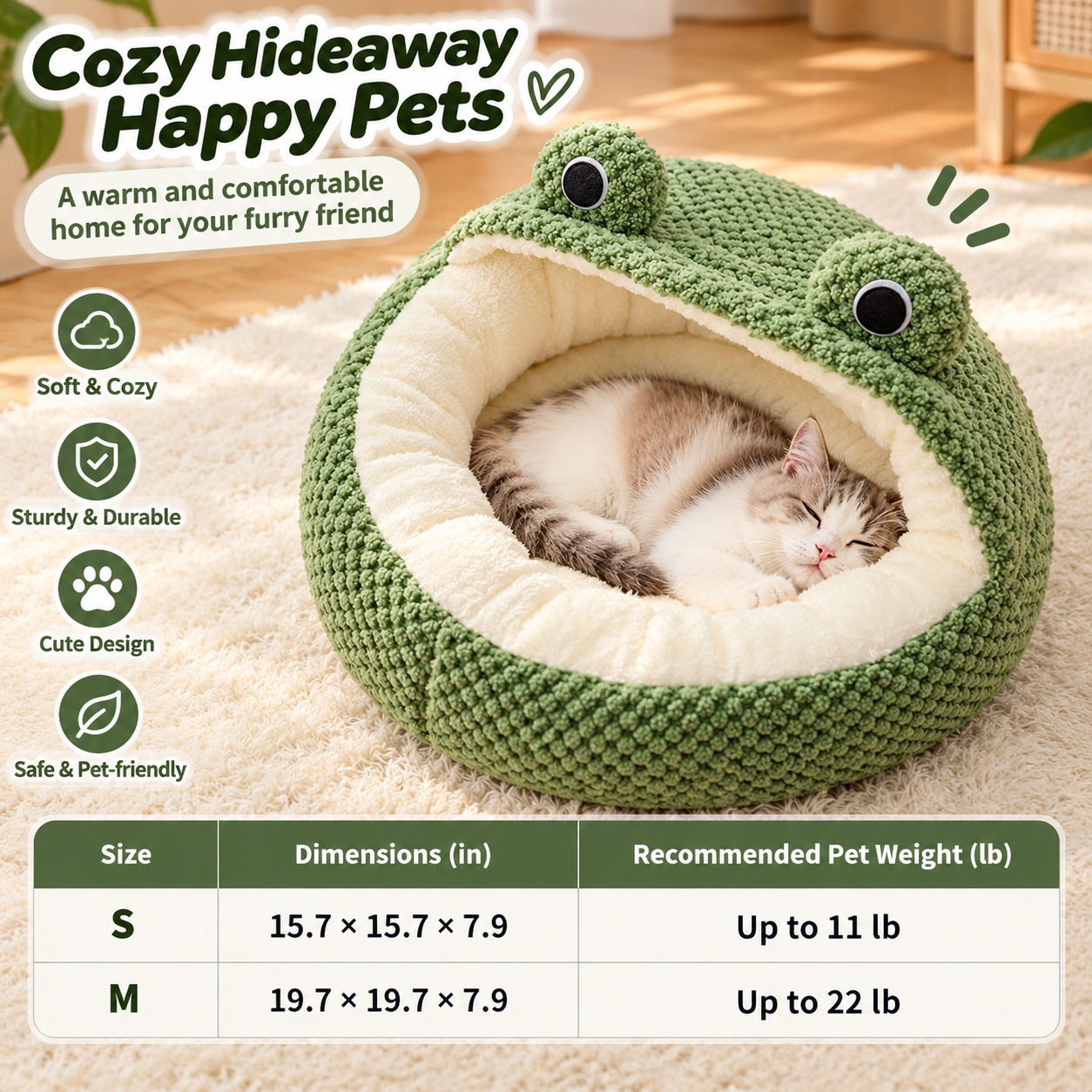 Warm Plush Pet Nest With Cozy Frog Series Design