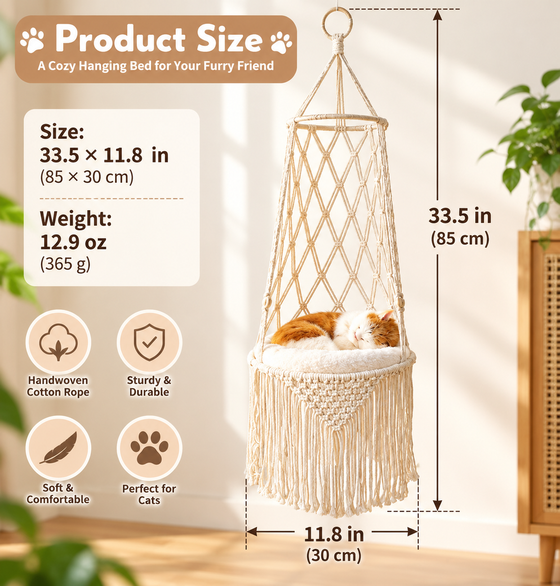 Macrame Hanging Pet Bed Hammock For Comfortable Rest